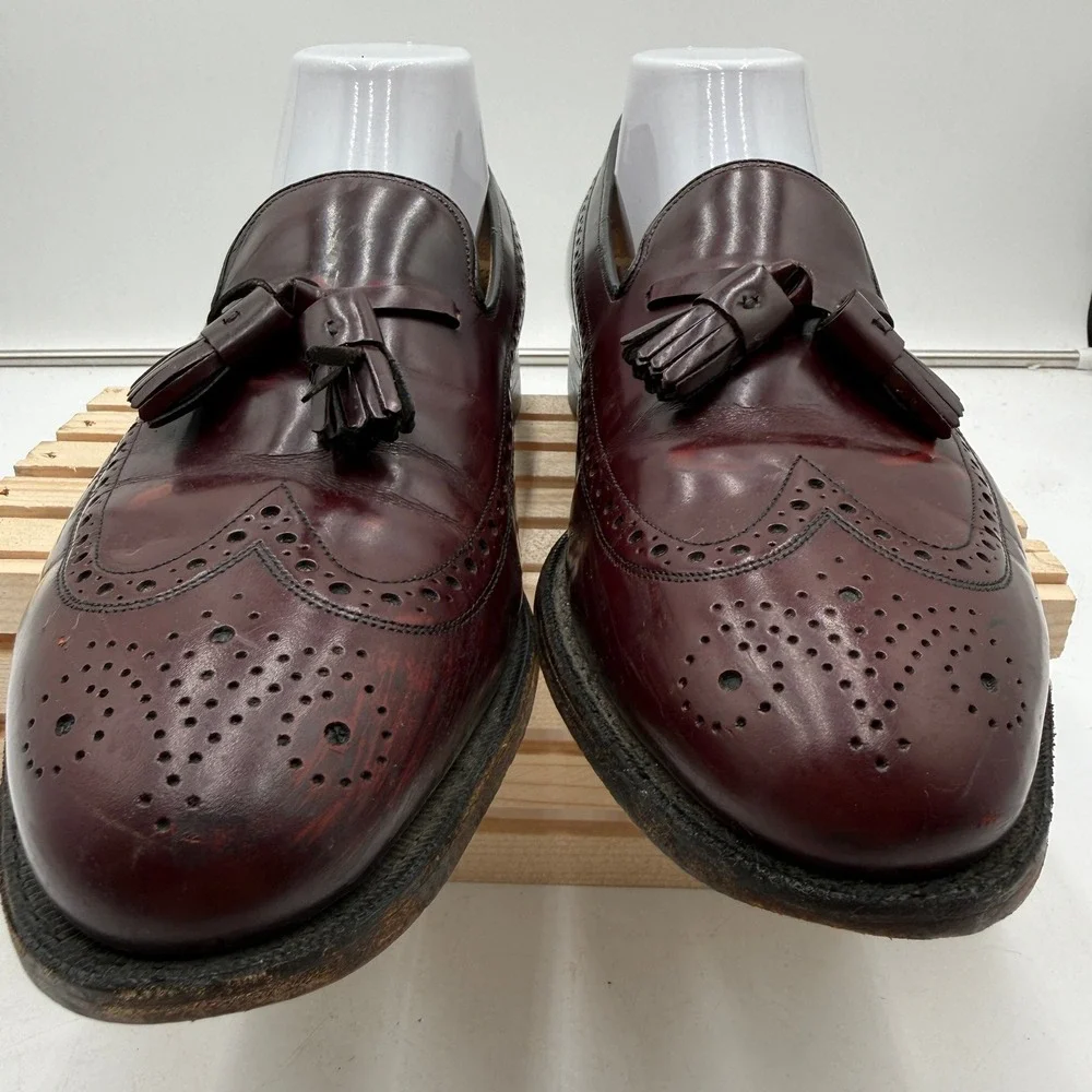 Johnston & Murphy Loafers Aristocraft Wingtip Tassel Burgundy Leather Mens 9.5 C